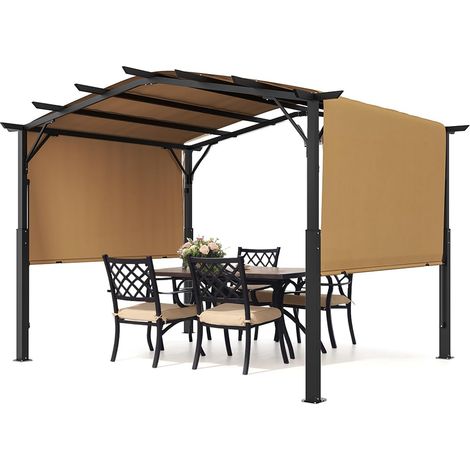 Pergola Arquée Rétractable, 3048x3048 mm, Pergola Extérieur à Toit Arqué en Métal avec Auvent Pare-Soleil, Grand Abri Ombragé de Patio Robuste, pour Terrasse, Arrière-Cour, Jardin, Bord Piscine (1/5)