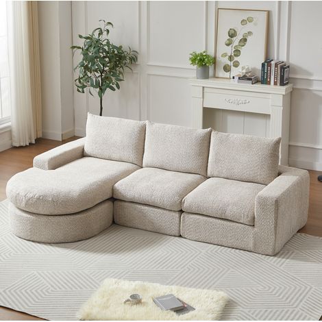 CHICFURN Poltrona relax da pavimento 100x90x70 cm in schiuma beige con pouf, senza montaggio (1/5)