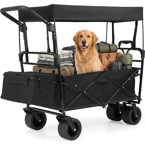 COSTWAY Carrello Pieghevole con Tetto,100L,Ruote Grandi,per Campeggio e Animali,Nero (1/5)