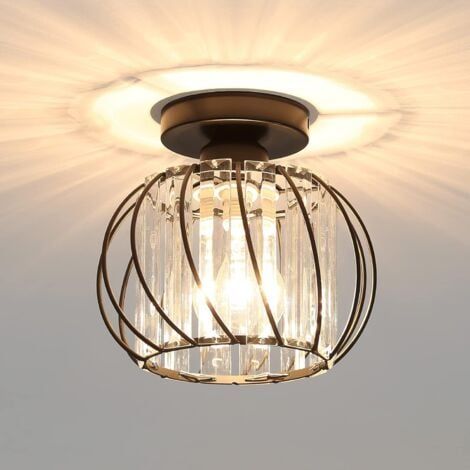 Lustre Moderne en Cristal GROOFOO E27 LED Plafonnier Mini Chandelier pour Cuisine Salle à Manger Chambre Couloir Entrée (Noir) (1/4)