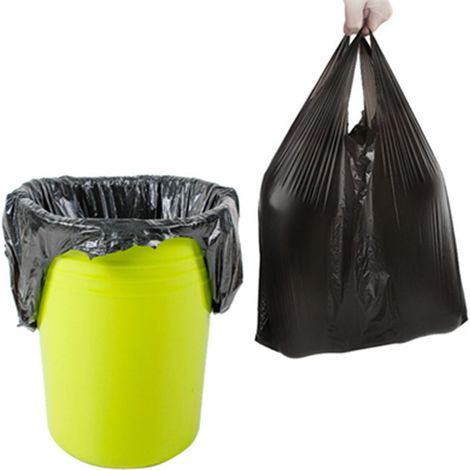 Sacs poubelles style gilet, noirs, sacs en plastique jetables épais pour usage domestique, grande taille. (1/5)