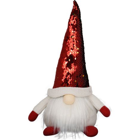 Gnomo di Babbo Natale H34 cm in Tessuto con Paillettes