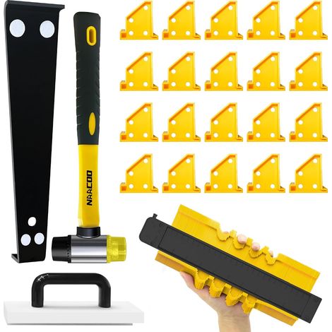 kit pose parquet/5in1Outils sol vinyle/stratifié Kit Calibre 10po Set installation,Bloc de frappe,Cales d'espacement, Maillet caoutchouc,Barre traction,Alignement facile,Construction durable. (1/5)