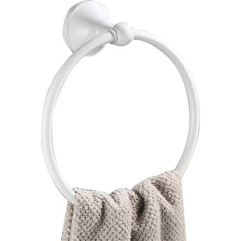 Round brass towel ring for bathroom towel rack, wall-mounted hanging bath towel holder, white. (1/5)