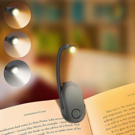 Lampada da lettura a clip, luce di lettura a LED, lampada a clip a 360° con luminosità regolabile e 3 colori, portatile per lavoro e viaggi (1/5)