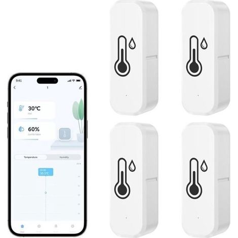 Termometro e igrometro WiFi Tuya Smart Living - Set da 4 pezzi - Bianco (1/4)