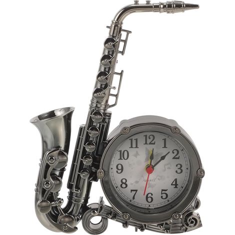 Horloge de Bureau Vintage en Plastique Forme Saxophone Échelle de Temps Claire, Design Rétro Élégant pour Décoration Bureau ou Chambre Plusieurs Styles (1/5)