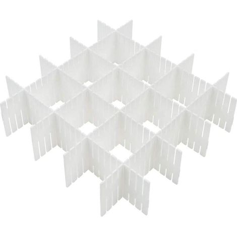Juego de 8 separadores de cajones ajustables, fabricados en polipropileno, para cocina, dormitorio, oficina, color blanco. (1/5)