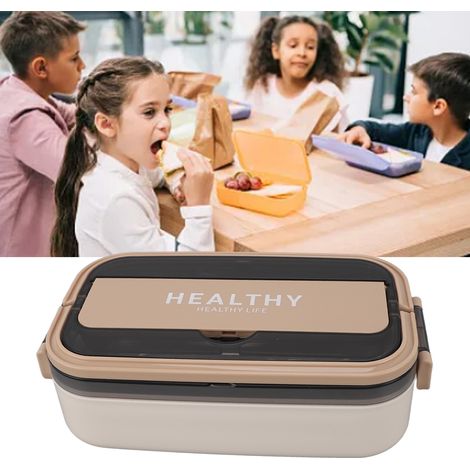 Lunchbox im japanischen Stil, entwickelt für Schüler und Büroangestellte, tragbar, mit mehreren Fächern, mikrowellengeeignet, in milchig-aprikosenfarbenem Ton. (1/5)