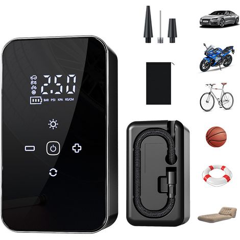 Compressore d'aria portatile - Gonfiatore per pneumatici senza fili da 12 V - Batteria ricaricabile da 6000 mAh - Display digitale - Spegnimento automatico - Luce LED - Per auto, biciclette, motocicle