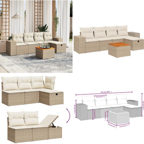 Salon de jardin avec coussins 6 pcs beige résine tressée - Ensemble Salon De Jardin - Mobilier De Jardin - Canapé Extérieur - Chaise Extérieure - Table Basse Jardin - Home & Living (1/5)