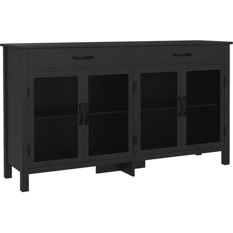 Design industriel métal grillagé buffet bas meuble de rangement 4 portes 2 tiroirs étagères réglables salon salle à manger (1/5)