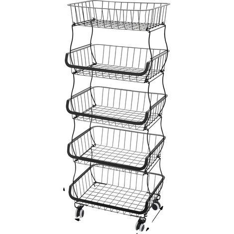 Cesta de frutas, carrito de 5 niveles, ruedas universales, color negro. (1/2)