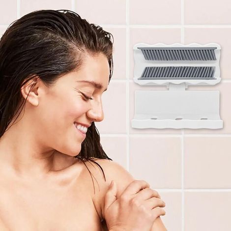 Collecteur de cheveux mural réutilisable en silicone antidérapant – idéal pour douche et salle de bain, facile à nettoyer et fixer (1/3)