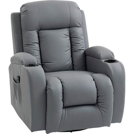Poltrona Reclinabile Massaggiante e Riscaldata 82x99x103 cm 8 Punti Massaggio con Telecomando in Pelle PU Grigio Chiaro (1/5)