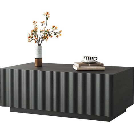 Table basse à motif ondulé avec deux tiroirs, table basse de salon moderne et minimaliste avec espace de rangement (1/5)