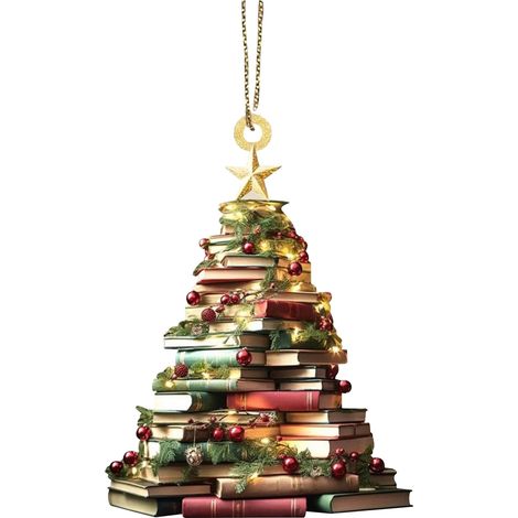 Support Livres Arbre De Noël - Décoration Suspendue En Acrylique 2D - Pour Intérieur Et Extérieur - Lot De 1 (1/5)