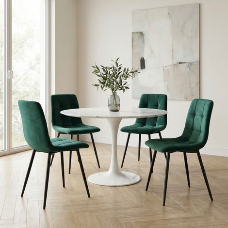 Set di 4 sedie 44x46x86 cm, sedie da pranzo e sedie da soggiorno, gambe in metallo, stile scandinavo, adatte per ufficio e camera da letto, velluto, Verde scuro