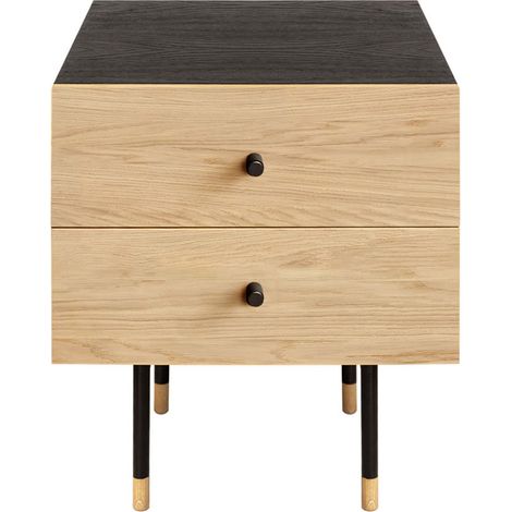 Table de Chevet 2 Tiroirs "Jugend" 46cm Noir & Chêne (1/3)