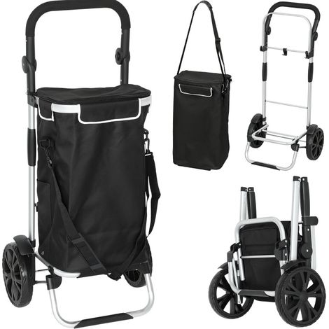 Chariot de courses pliable 3-en-1 avec sac isotherme 40L capacité 25 kg noir (1/5)
