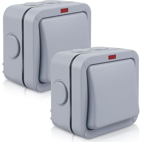 Interrupteurs étanches extérieur lot de 2 - 20 A IP66 résistants aux intempéries, interrupteur indépendant avec voyant lumineux universel gris pour extérieur (1/5)