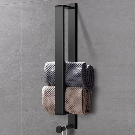Portasciugamani, nero, portasciugamani autoadesivo, senza forare, acciaio inox, 40 cm, portasciugamani per ospiti, portasciugamani da bagno, adesivo con ganci per il bagno (1/5)