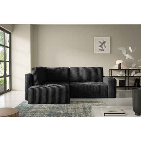 Ecksofa mit Schlaffunktion NATALIA XL in Stoff Tilia Schwarz Ottomane Links