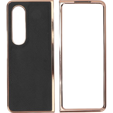 Étui de téléphone en cuir de vachette véritable grainé nano-électroplaqué pour téléphone pliable Samsung Galaxy Z Fold 4, coque de téléphone résistante aux rayures, noir. (1/5)