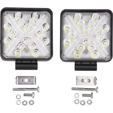 Paar quadratische 4-in-1-LED-Arbeitsscheinwerfer (6000 K) mit Tagfahrlicht, Schutzart IP67, universell für Offroad-Transporter (1/5)