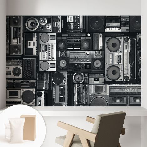 Papier peint intissé mural installation rapide du papier peint durable et résistante - Colle incluse gratuite Radio rétro 104x70 cm (1/5)