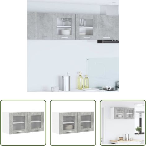 Rangement cuisine - Armoire suspendue Gris béton et Blanc 80 x 31 x 40 cm (1/5)