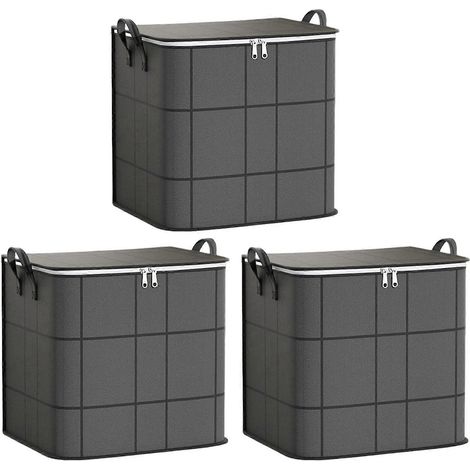 Très grand panier de rangement pliable – avec poignées et fermeture éclair – pour literie et vêtements – M (lot de 3) (1/5)