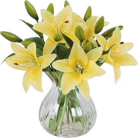 Künstliche Blumen, 5 Stück Real Touch Latex Künstliche Lilien Blumen in Vasen Hochzeitssträuße / Wohnkultur / Party / Gräber Arrangement (Gelb) (1/5)
