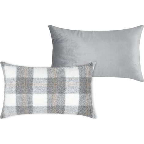 Coussin rectangulaire à carreaux - Effet laine Gris 30x50 cm (1/3)