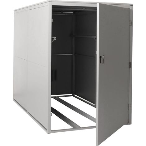 Garage à vélos double abri métallique verrouillable avec rails 160 x 113 x 209 cm en fer gris clair 040006964 (1/5)