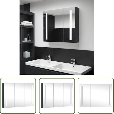 Vidaxl – Armoire à pharmacie miroir LED 89x14x62 cm – 3 portes avec 5 étagères – Éclairage LED intégré – Finition mélaminée anthracite (1/5)