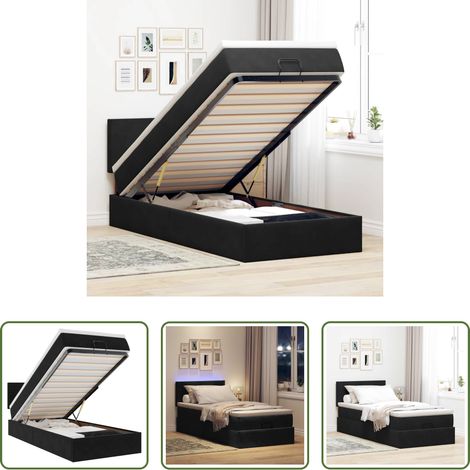 Matelas à ressorts ensachés - Cadre de lit ottoman avec matelas noir 90x190 cm velours (1/5)