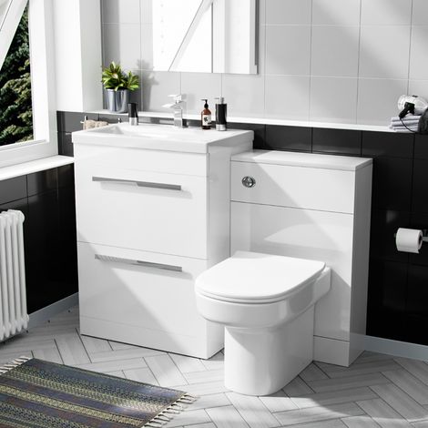 Nanuya 600mm Floor Standing Vanity Unit, WC Unit & Back To Wall Toilet White (1/5)