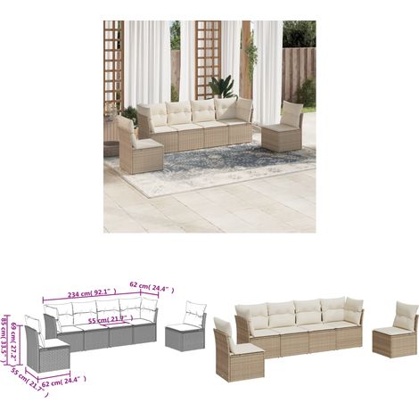 Salon de jardin avec coussins 6 pcs beige résine tressée - Ensemble Salon De Jardin - Mobilier Extérieur - Canapé Jardin - Résine Tressée - Rotin Synthétique - Home & Living (1/3)