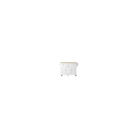 Kücheninsel Weiß/Natur 131,2x46,2x92,7 cm, auf Rollen, ausziehbar, Müllfach, MDF, mobil (1/5)