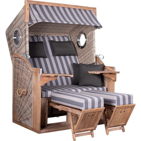 deVries ""TRENDY PURE GREENLINE 135XL"" Des. 755 Strandkorb ant. wh. 130x80x165 cm