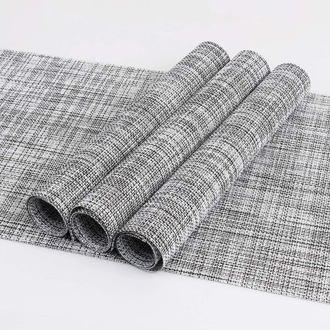 Set de 4 - antidérapant, résistant à la chaleur, lavable tissé vinyle tapis de table pour les repas à l'intérieur et à l'extérieur (blanc - noir mélangé soie) (1/5)
