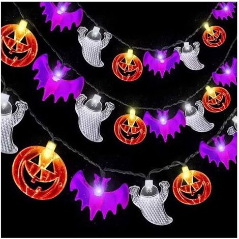 Guirlandes lumineuses d'Halloween, guirlandes lumineuses citrouille avec chauves-souris, 20 LED pour décoration d'Halloween (1/4)