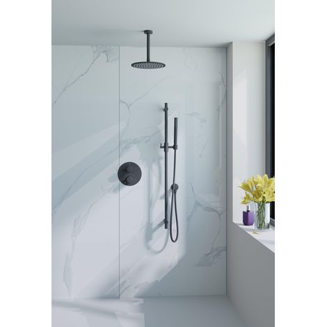 FugaFlow Eccelente Acces Ensemble de douche de pluie encastré - rond - thermostatique - bras de plafond - barre coulissante - pomme de tête 25cm -