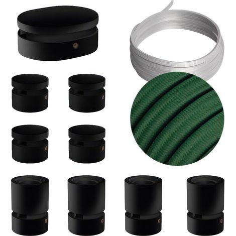 Sistema Filé Symmetric Kit - con cavo di 5 m per catenaria e 9 componenti in legno verniciato nero per interni