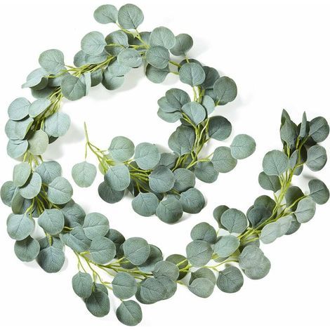 Planta artificial - Guirnalda de eucalipto artificial, hojas falsas de eucalipto, guirnalda de hojas verdes hecha a mano para bodas, hogar, cocina, oficina y decoración de paredes (1/4)