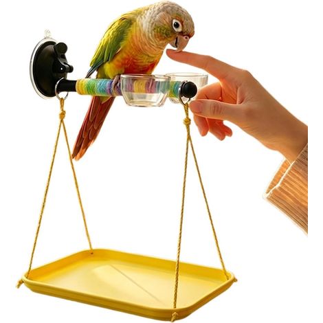 Perchoir pour fenêtre d'oiseau – 20 x 15 cm, perchoir pour rebord de fenêtre, cadre en acier inoxydable PVC, support de douche avec ventouse, station d'escalade de voyage portable, support (1/5)