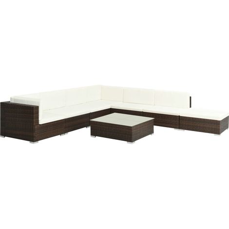 vidaXL Gartenset 8-teilig mit Kissen Rattan Braun
