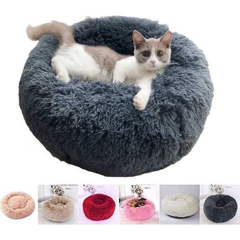 1 Panier Rond pour Chien et Chat, Peluche Douce, Antidérapant, Coton PP, Gris Foncé 60cm