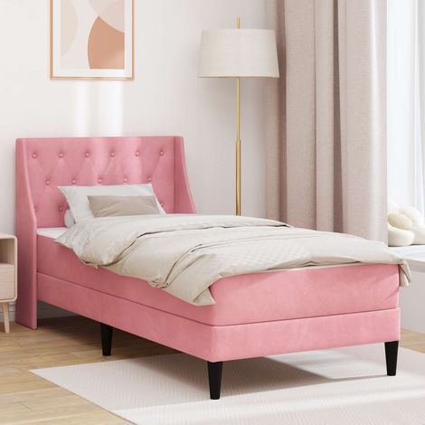 vidaXL Bettgestell mit Matratze mit Matratze Rosa 100 x 200 cm Samt (1/5)